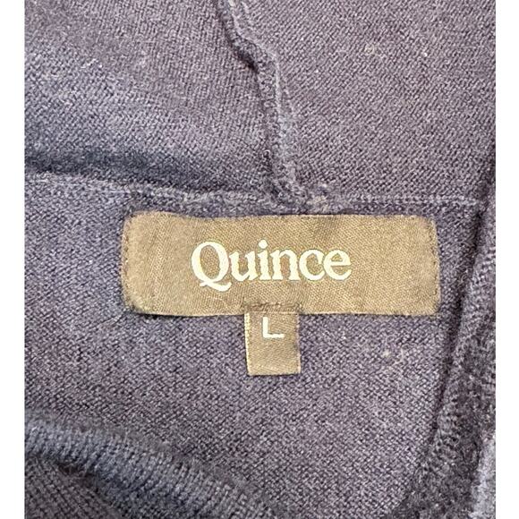 Quince 100% Merino Knit Hoodie Sweater Sz L Navy Blue Preppy Travel Sustainable - Picture 3 of 7